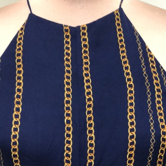 NICHOLAS Samira Wide Leg Cropped Jumpsuit Size US 16 Navy Blue Silk Chain Print - Picture 3 of 12